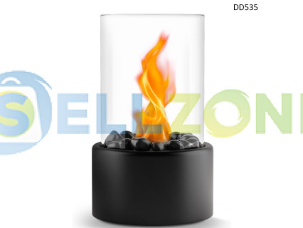 Διακοσμητικό στρογγυλό τζάκι βιοαιθανόλης – Μαύρο με μαύρες πέτρες – DD535